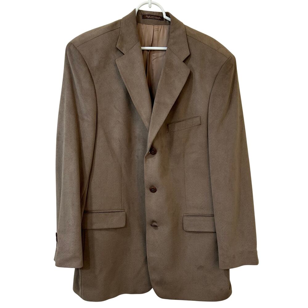 Kasper Mens Size 42 T Tan Faux Suede 3 Button Blazer Suit Jacket Office Preppy